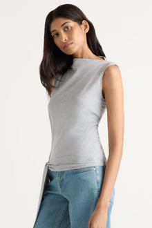 Arya | Sylvia Tie-Hem Slit-Neck Tank in Size Small