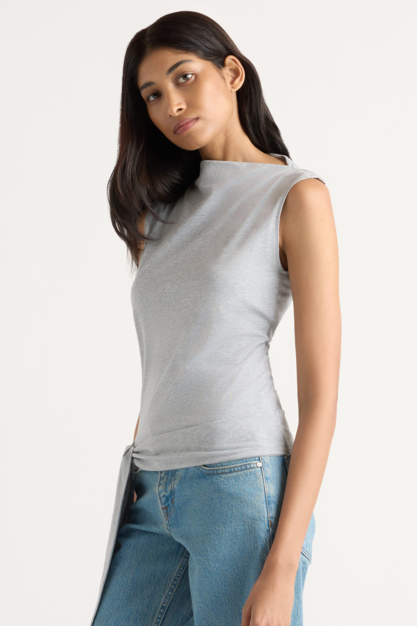 Arya | Sylvia Tie-Hem Slit-Neck Tank in Size Small