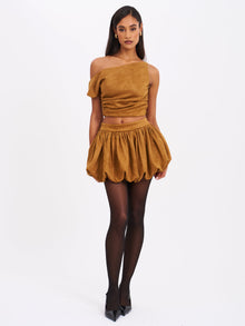 Yara Slash Neck Tank Top | Brown Suede