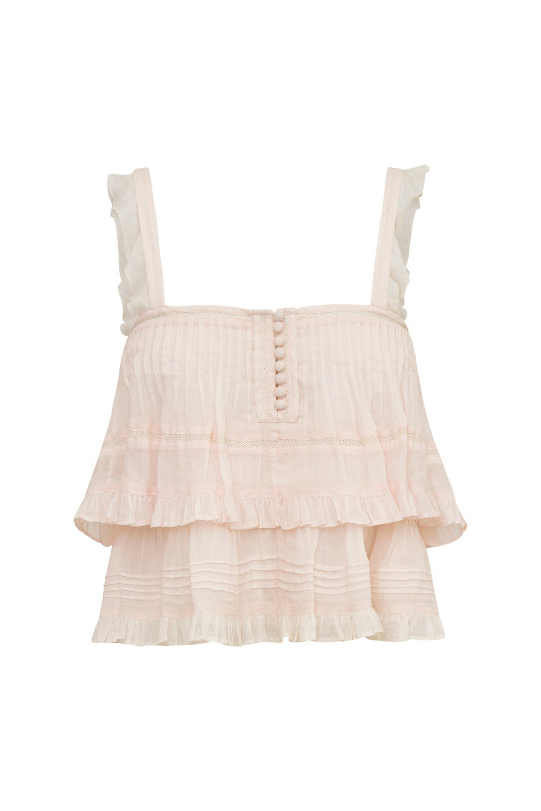 Novalee Cotton Peplum Ruffle Top | Tea Rose Pink