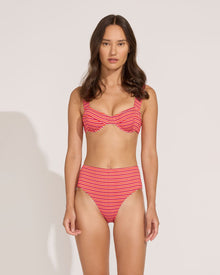 Women | Lilo Bikini Top | Berry/Coral Orange Seersucker Stripe