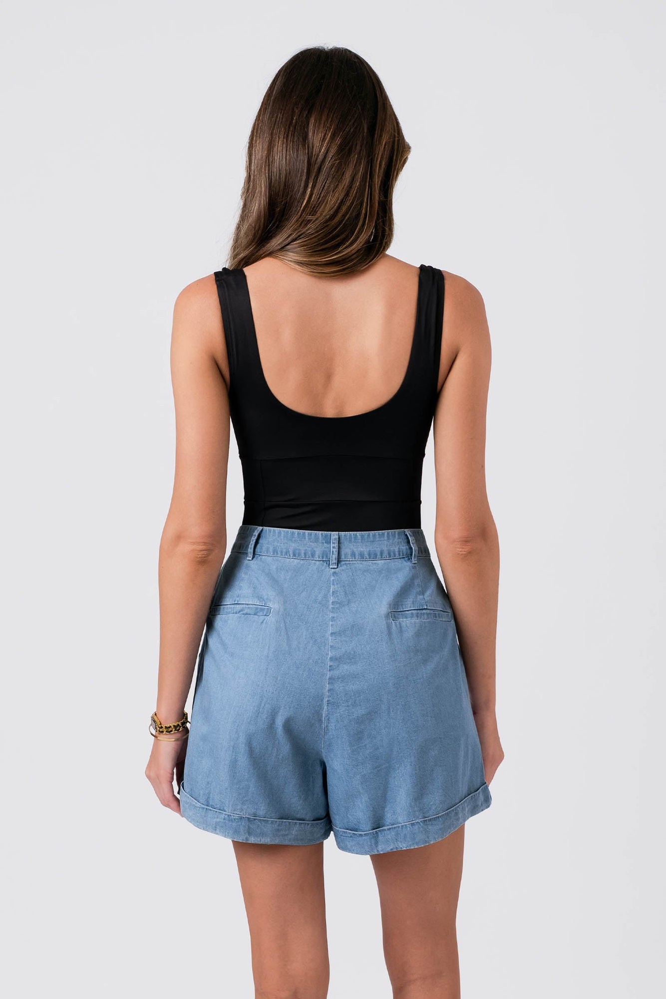 UNE PIECE-Chambray High-Waisted Shorts