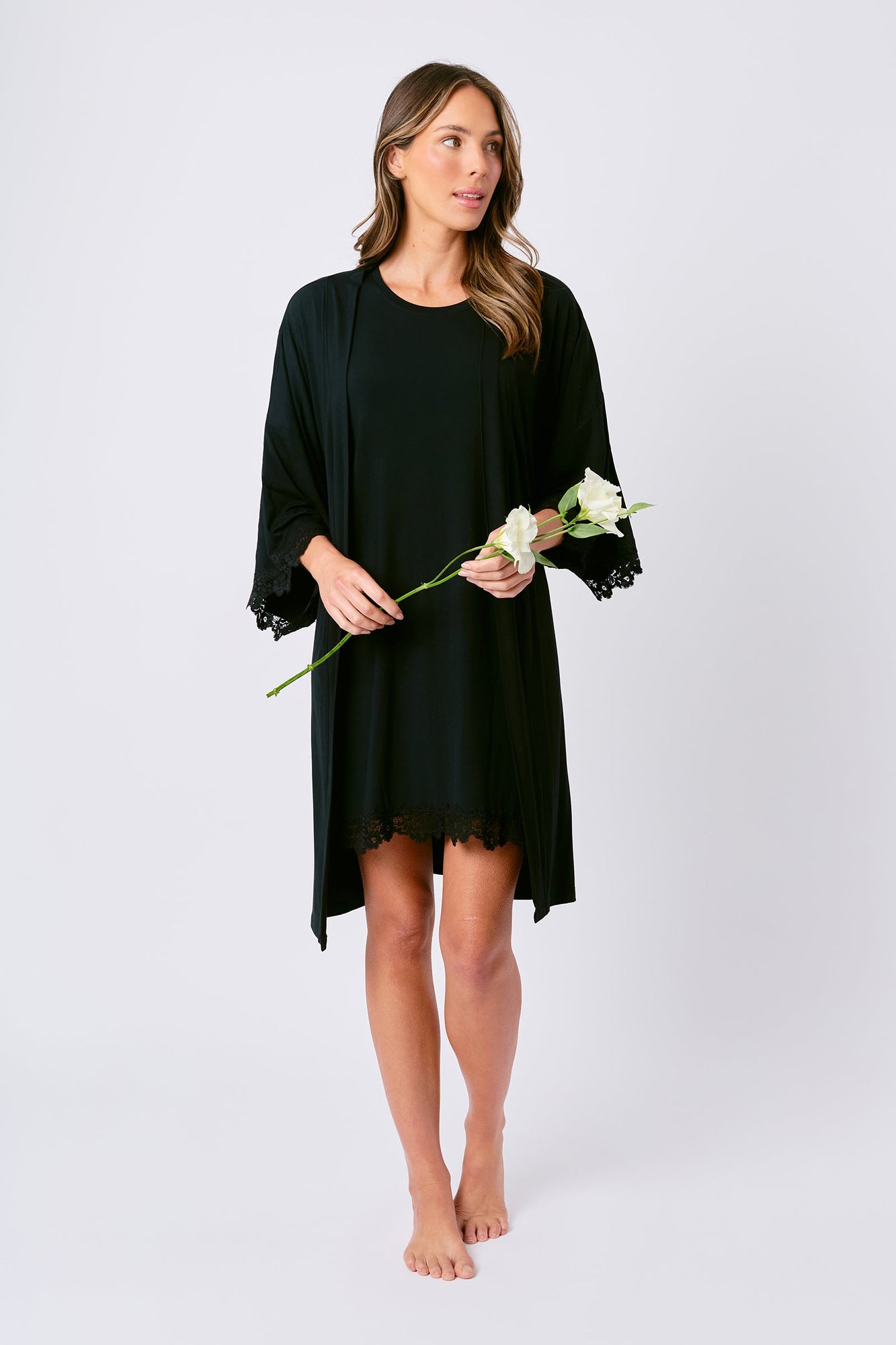 UNE PIECE-Lace Trim Sleep Tee Nightie BLACK