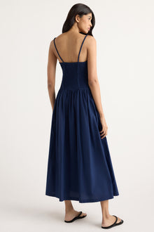 Arya | Venus Smocked Organic Cotton Midi Dress in Size Small