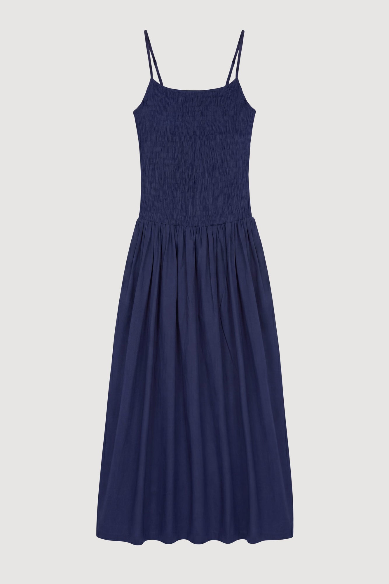 Aya | Venus Smocked Organic Cotton Midi Dress - Flat