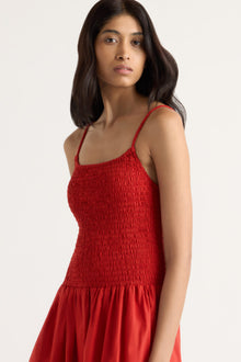 Arya | Venus Smocked Organic Cotton Midi Dress in Size Small