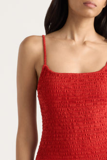 Arya | Venus Smocked Organic Cotton Midi Dress in Size Small