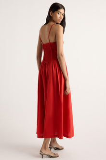 Arya | Venus Smocked Organic Cotton Midi Dress in Size Small