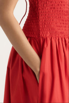 Arya | Venus Smocked Organic Cotton Midi Dress in Size Small