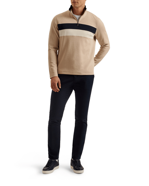 Men | Veller Long Sleeve Regular Fit Half Zip | Light Pastel Brown
