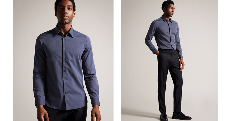 Men | Long Sleeve Circle Weave Shirt | Navy