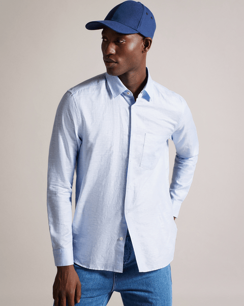 Men | Long Sleeve Linen Shirt | Light Blue Pastel