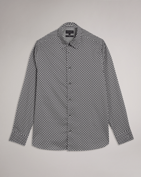 Men | Laceby Long Sleeve Geo Printed Shirt | Black