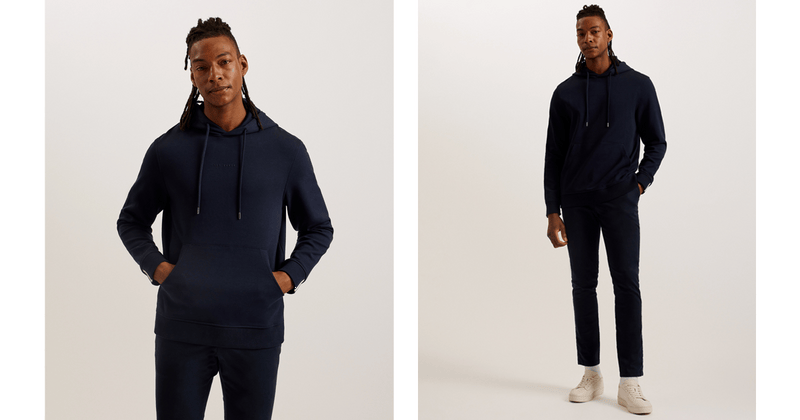 Men | Drotow Long Sleeve Regular Branded Hood | Navy