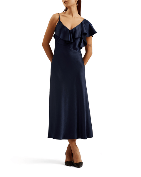 Women | Waterfall Ruffle Midi Sli | Navy