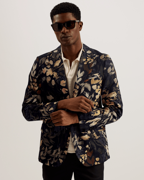 Men | Jersey Floral Suit Jacket | Black
