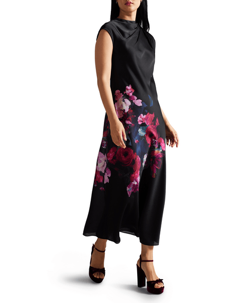 Women | Slip Midi Dress With Drap | Black (V2)