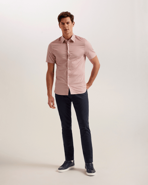 Men | Lacesho Short Sleeve Geo Printed Shirt | Mid Pink