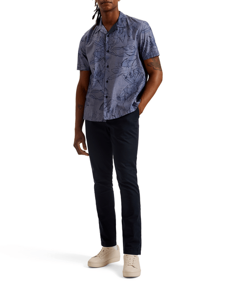 Men | Short Sleeve Regular Chambray Flora | Blue Pink