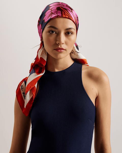 Women | Printed Silk Square Scarf | Blue (V2)