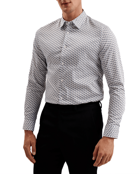 Men | Joshhy Long Sleeve Hex Geo Shirt | White Pastel
