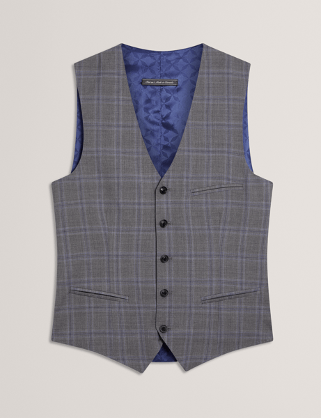 Men | Check Wool Suit Waistcoat | Light Pastel Grey