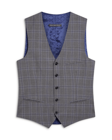 Men | Check Wool Suit Waistcoat | Light Pastel Grey