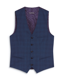 Men | Check Wool Suit Waistcoat | Navy