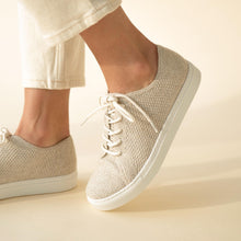Close up of Nisolo Women's Go-To Eco-Knit Sneaker Linen