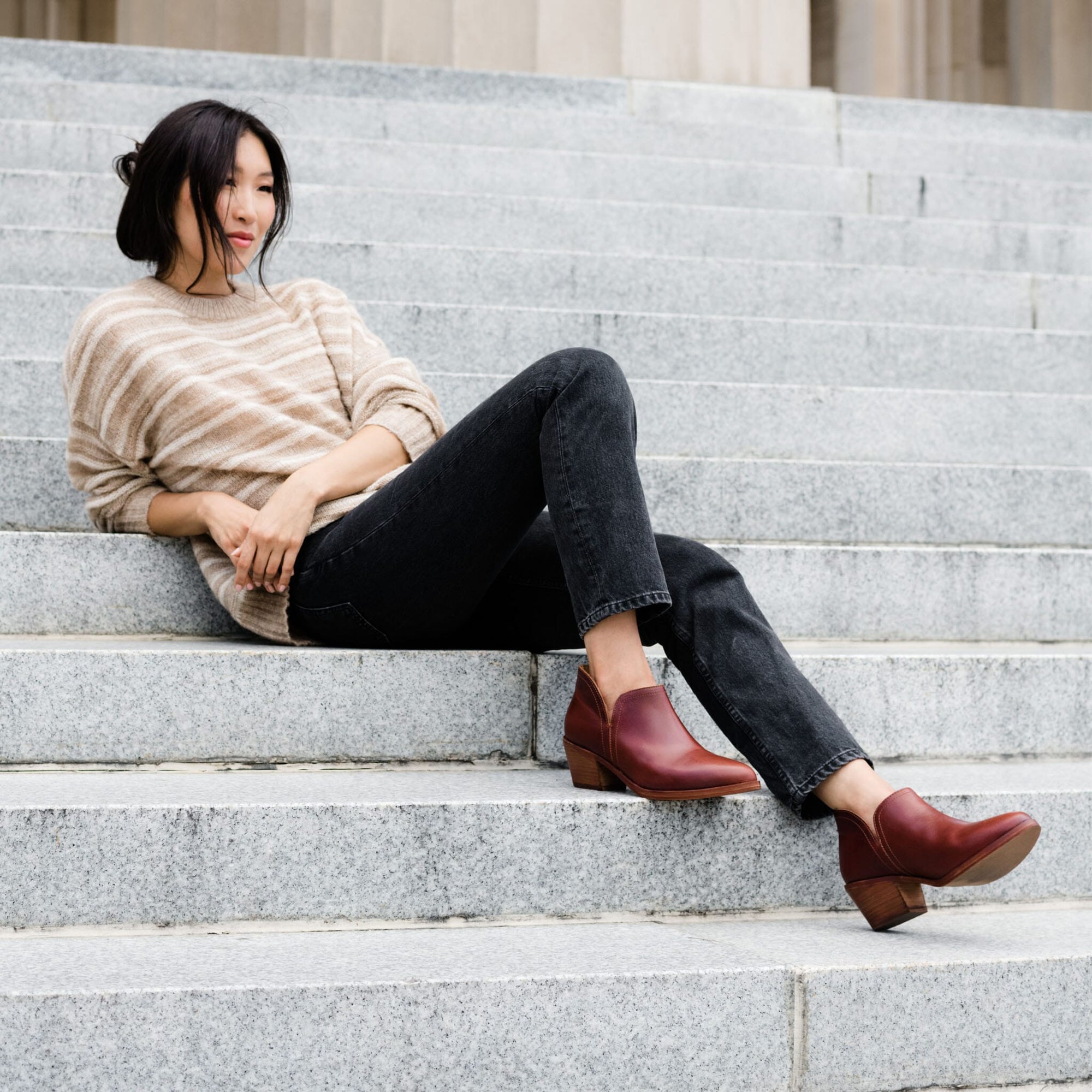 Mia Everyday Ankle Bootie Auburn Women's Leather Boot Nisolo